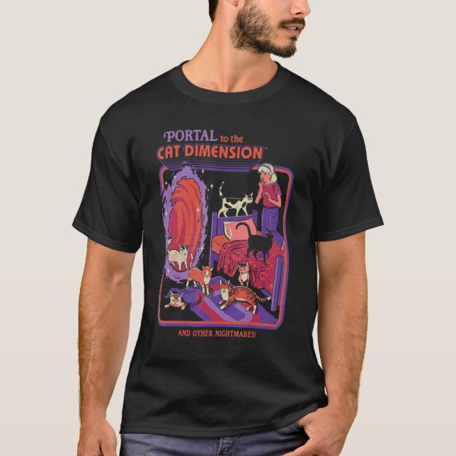 Camiseta portal para a dimensão do gato Halloween (Frente)