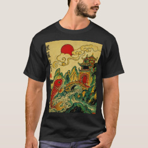 Camiseta Portão do Dragão Koi Japonês Vintage