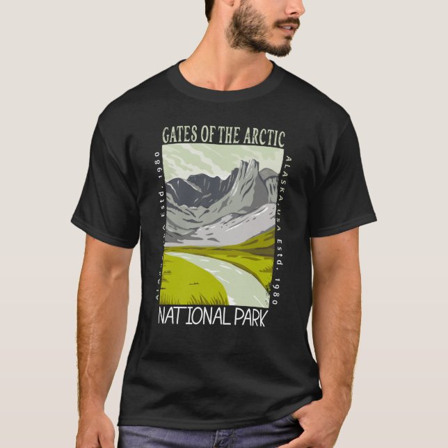 Camiseta Portas do Parque Nacional do Ártico Retro em Distâ (Frente)