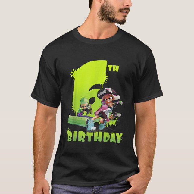 Camiseta Porte de Splatoon 6 de Aniversário Verde Splatter (Frente)