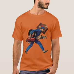 Camiseta Porteiro vintage em uniforme, mala e taco de golfe