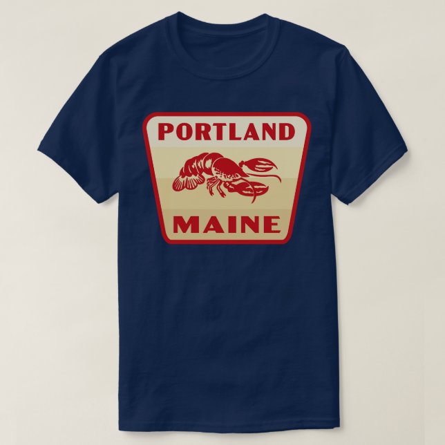 Camiseta Portland Maine Retro Crachá Tan (Frente do Design)
