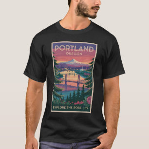 Camiseta Portland Oregon Viagem Arte Vintage Monte Hood