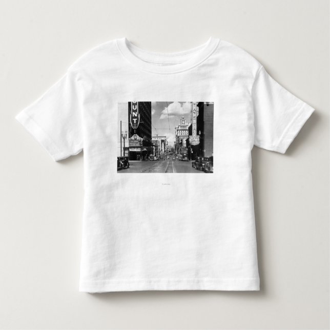 Camiseta Portland, OU vista de Broadway que olha norte (Frente)