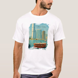 Camiseta Porto de Vitória Hong Kong Skyline Retrô Aquarela