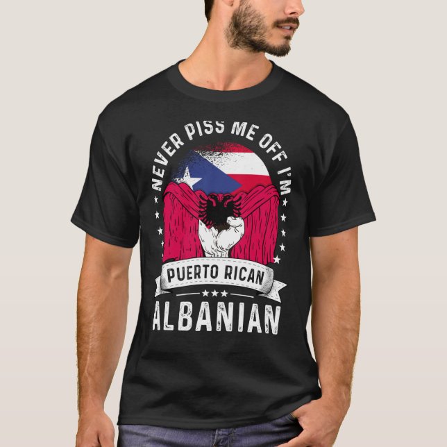 Camiseta Porto Rico Bandeira Albânia cresceu orgulho de hum (Frente)