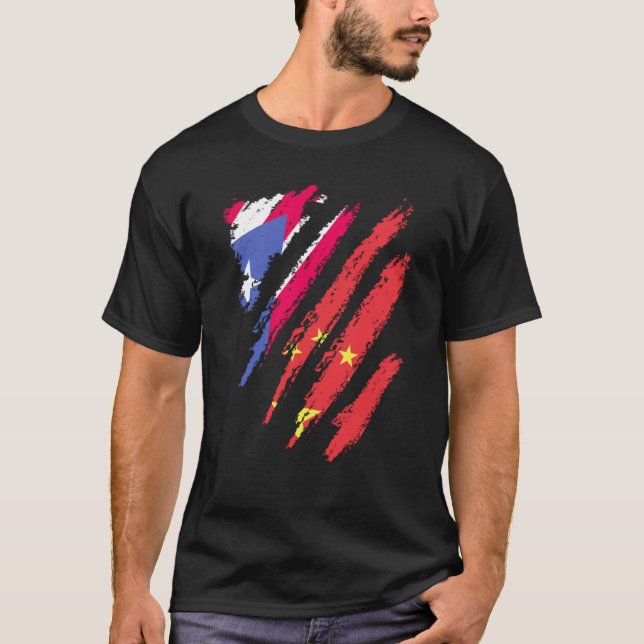 Camiseta Porto Rico Bandeira China Cultivou Faixa Patriótic (Frente)