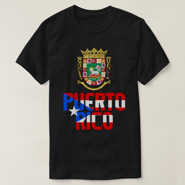 Camiseta Porto Rico Bandeira e Casaco de Armas Patriótica (Frente do Design)