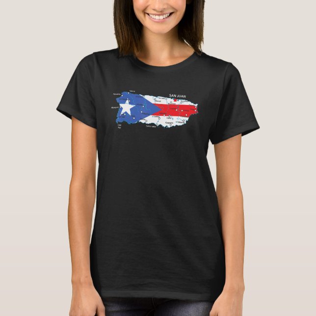Camiseta Porto Rico, Bandeira, Mapas Com Cidade E C (Frente)