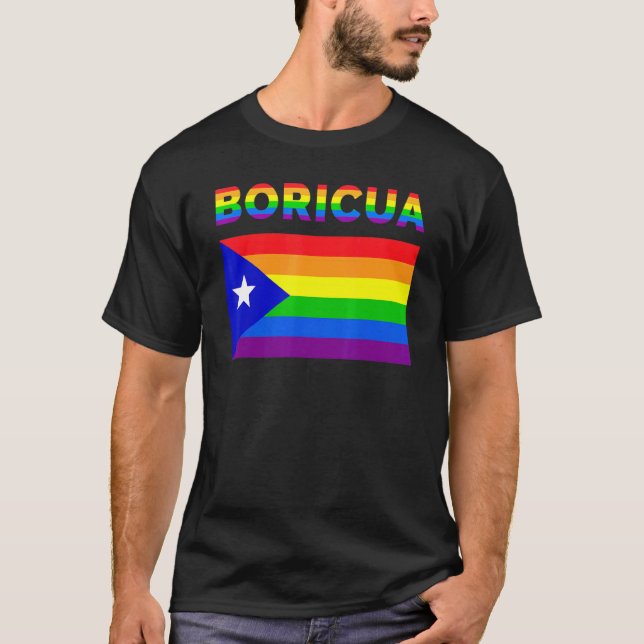 Camiseta Porto Rico Boricua Orgulho gay Lgbt Rainbow (Frente)