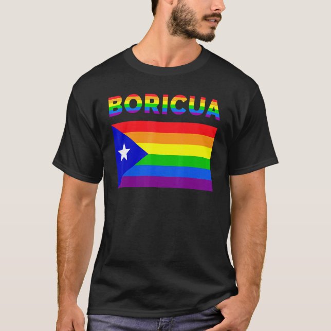 Camiseta Porto Rico Boricua Orgulho gay Lgbt Rainbow 1 (Frente)