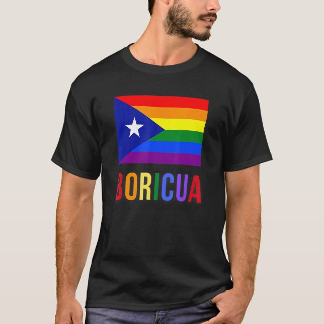 Camiseta Porto Rico Boricua Orgulho gay Lgbt Rainbow Wepa (Frente)