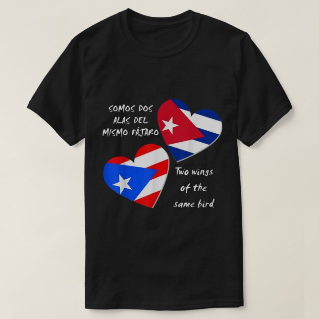 Camiseta Porto Rico e Cuba Heart, duas asas iguais (Frente do Design)