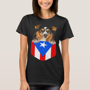 Camiseta Porto Rico Flag Shetland Sheepdog Dog Em Bolso