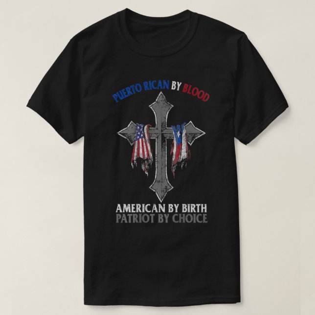 Camiseta Porto Rico Por Sangue Americano Por Nascimento Pat (Frente do Design)