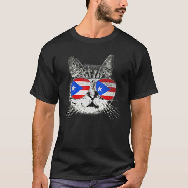 Camiseta Porto Rico Sinaliza a família do orgulho de gato (Frente)
