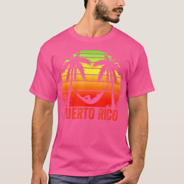 Camiseta Porto Rico Sunset Palm Trees Beach Hammock (Frente)