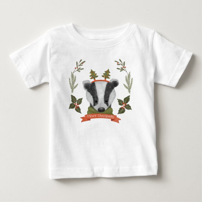 Camiseta Portrait Baby T-Shirt, Retrato de Natal Bonito (Frente)