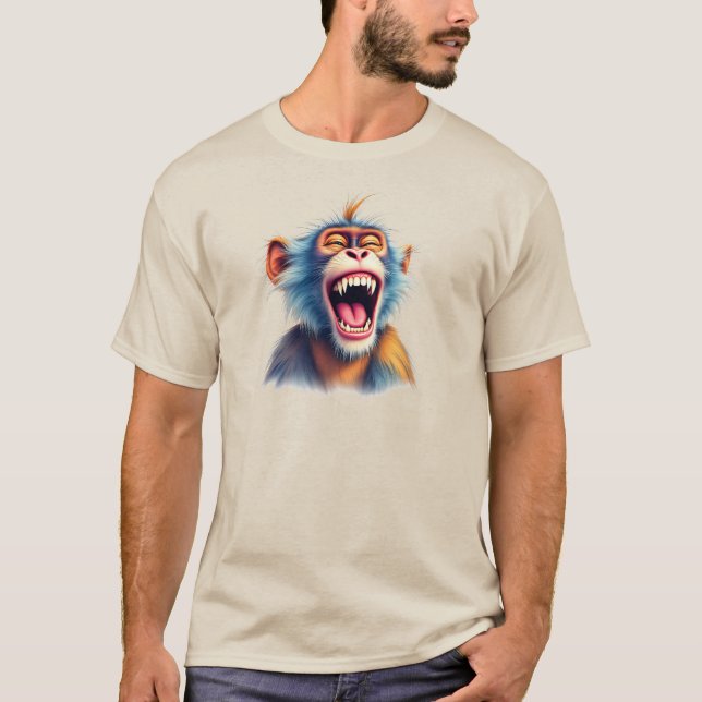 Camiseta Portrait d'un singe mort de rire. (Frente)