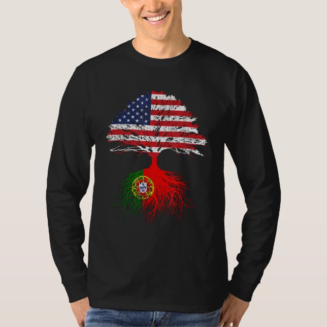 Camiseta Portugal Roots American Grown Portugal Flag Gift (Frente)
