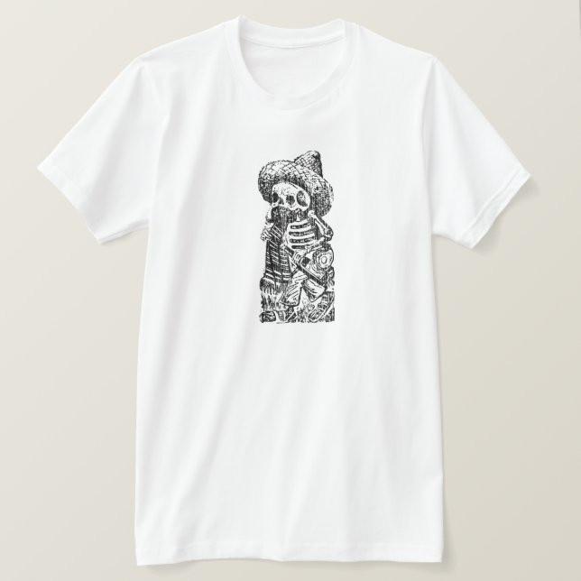 Camiseta Posada Caveira com Bigode e Tequila (Frente do Design)