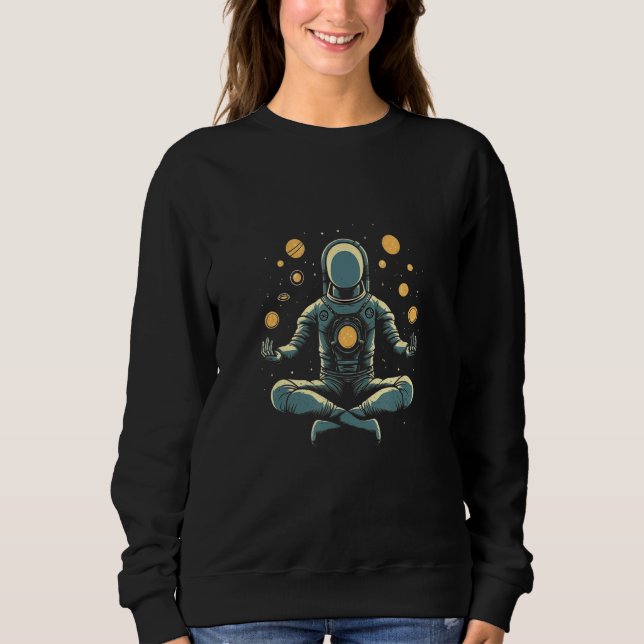 Camiseta Pose de Ioga de Astronauta Planeta Espaço Meditaçã (Frente)
