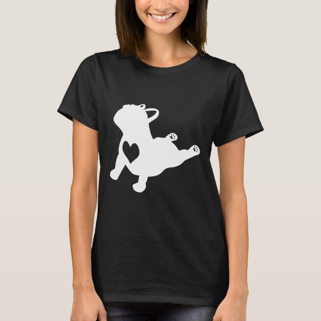 Camiseta Pose de Yoga Bulldog Com Coração de Amor Presente  (Frente)