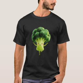 Camiseta Pose Feliz de Brócolis Yoga Personagem de Vegetal 