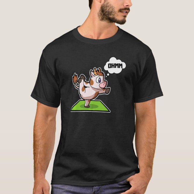 Camiseta Poses de Ioga de Bezerro de Vaca Esporte Ginástica (Frente)