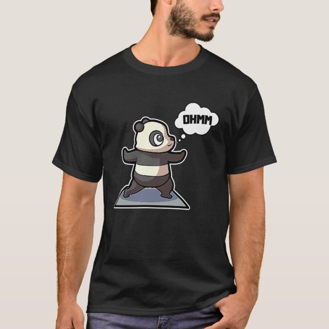 Camiseta Poses de Ioga de Panda Esporte Ginástica Ohmmm Bat (Frente)