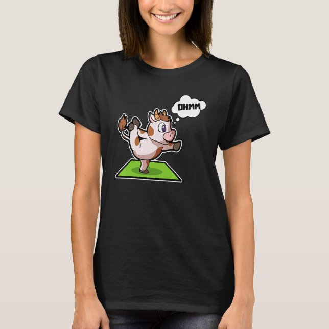Camiseta Poses de Yoga de Bezerro de Vaca Esporte Ginástica (Frente)