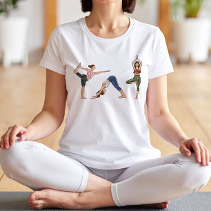 Camiseta Poses de Yoga Treino Fitness Equilíbrio Mulheres