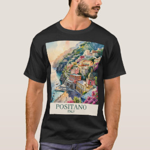 Camiseta Positano Itália Costa Amalfi Paisagem Aquarela