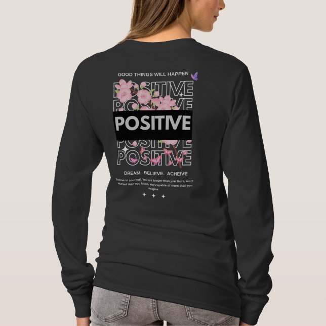 Camiseta Positive Mindset Quote with Cherry Blossoms (Verso)