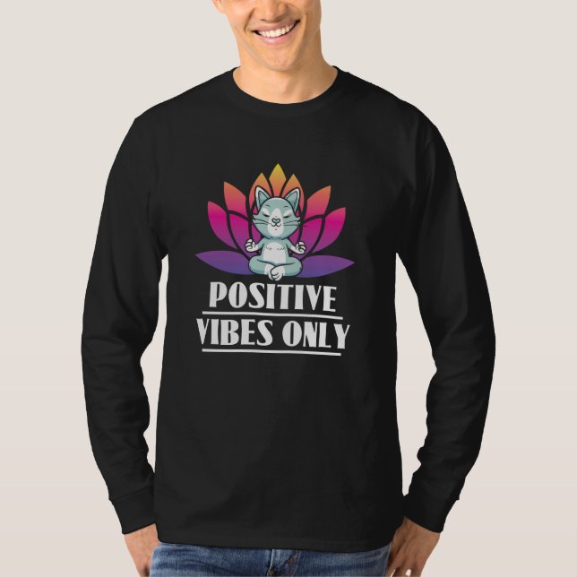 Camiseta Positive Vibes Only Cat Meditation Yoga (Frente)
