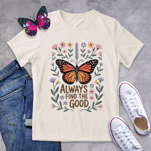 Camiseta Positividade Floral da Borboleta Inspiradora