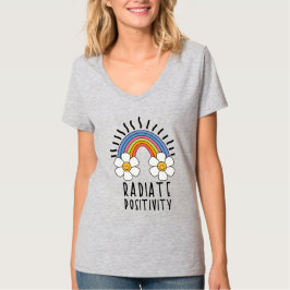 Camiseta Positividade radiada | Arco-Íris e flores colorida