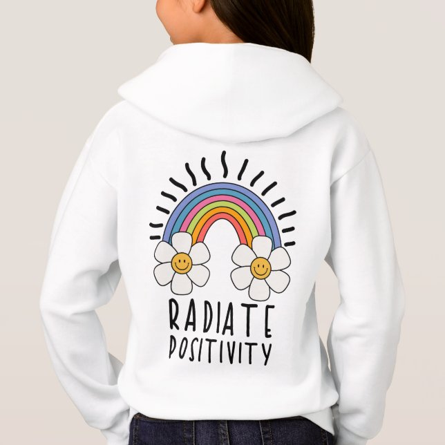 Camiseta Positividade radiada | Arco-Íris e flores colorida (Verso)