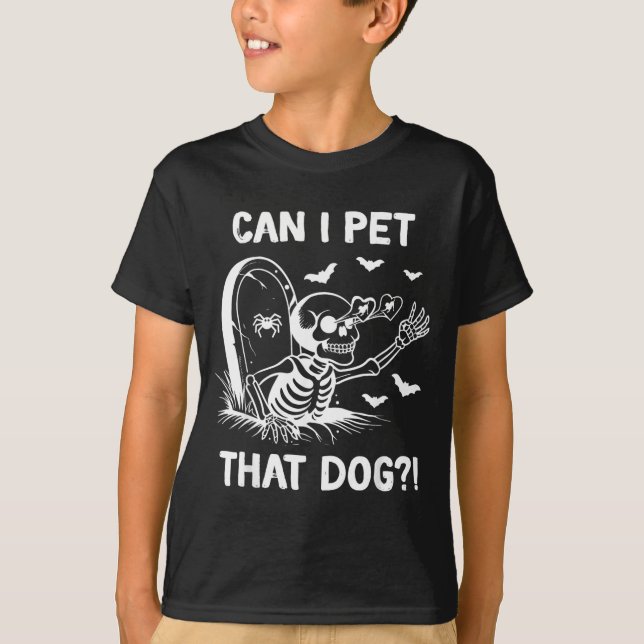 Camiseta Posso Acariciar Esse Esqueleto de Halloween do Cac (Frente)