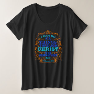 Camiseta Posso Fazer Tudo Através Do Cristo Azul Laranja