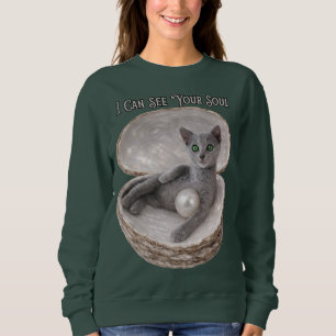 Camiseta Posso Ver a Sua Alma Design Divertido de Gato Azul