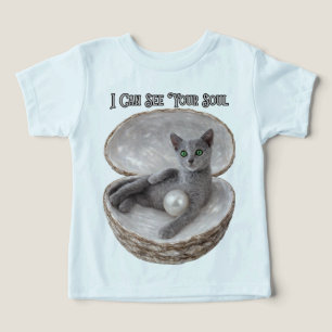 Camiseta Posso Ver a Sua Alma Design Divertido de Gato Azul