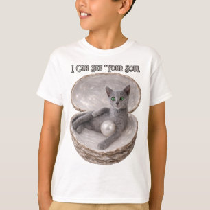 Camiseta Posso Ver a Sua Alma Design Divertido de Gato Azul