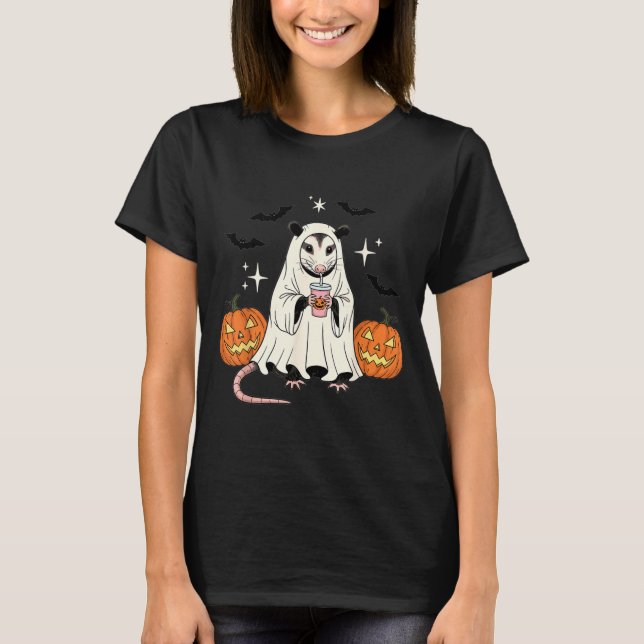 Camiseta Possum Fantasma Abóbora Assustadora Halloween Engr (Frente)