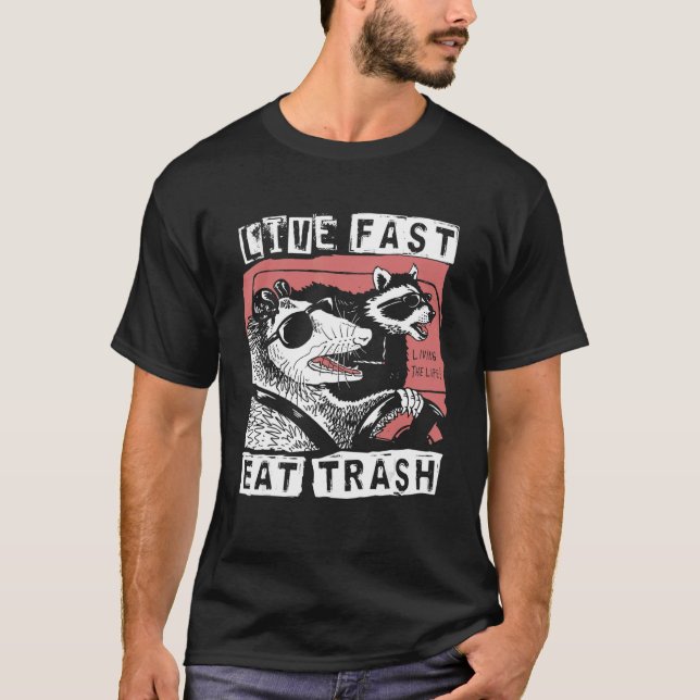 Camiseta Possum Raccoon Live Fast Comer Gatos De Rua Squ (Frente)