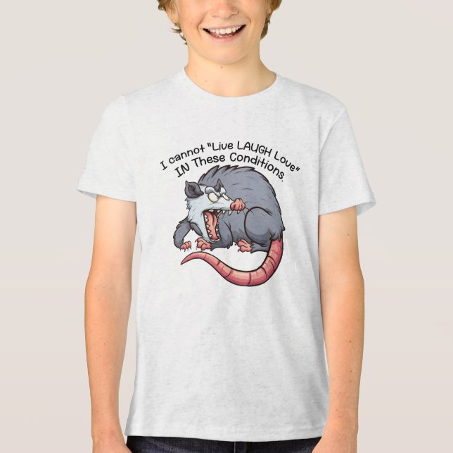 Camiseta possums fofos eu não posso "Viver Rir Amar"  (Frente)