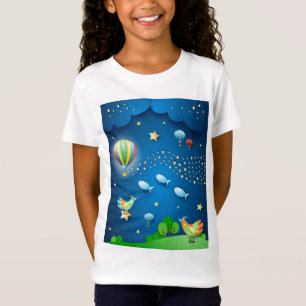 Camiseta posta uma noite surreal com balões e ondas de est