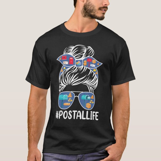 Camiseta Postal Life Cute Messy Bun Postal Worker Mail Lady (Frente)