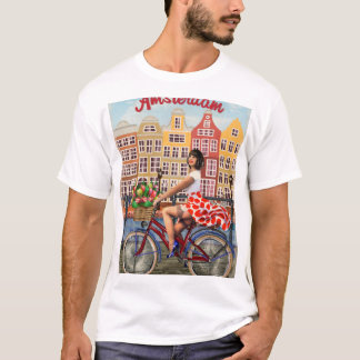 Camiseta Poster de Amsterdã: Batida-Pino Menina A Bicicleta