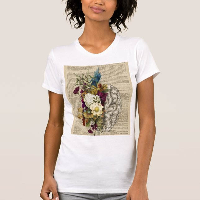 Camiseta poster de anatomia do cérebro floral médico (Frente)